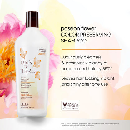 Bain de Terre Passion Flower Color Preserving Shampoo, for Vibrant Color & Protection from Fading, with Argan & Monoi Oils, Paraben-free, Vegan