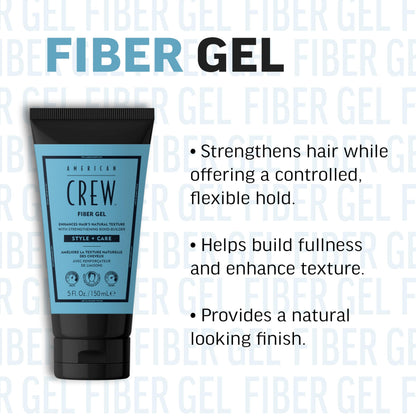 AMERICAN CREW Fiber Gel, Hybrid Styling Hair Gel For Men, Medium Hold With Natural Finish, 5 fl oz