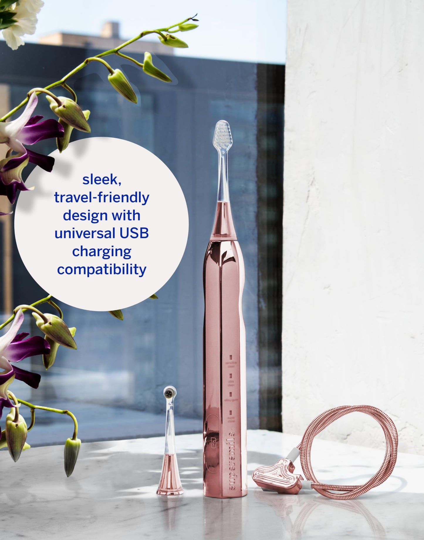 Supersmile Zina45™ Sonic Pulse Toothbrush – angled brush with polishing head for advanced cleaning – For Whiter Looking Teeth and Healthier Gums, Rose Gold