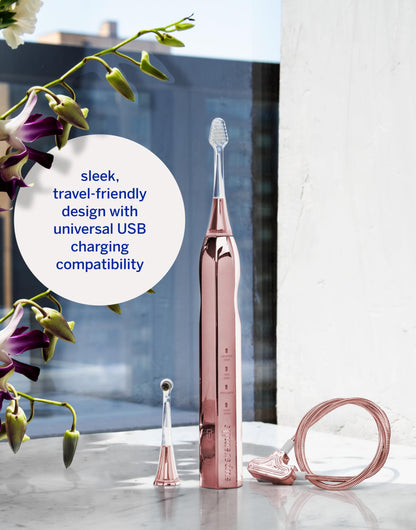 Supersmile Zina45™ Sonic Pulse Toothbrush – angled brush with polishing head for advanced cleaning – For Whiter Looking Teeth and Healthier Gums, Rose Gold