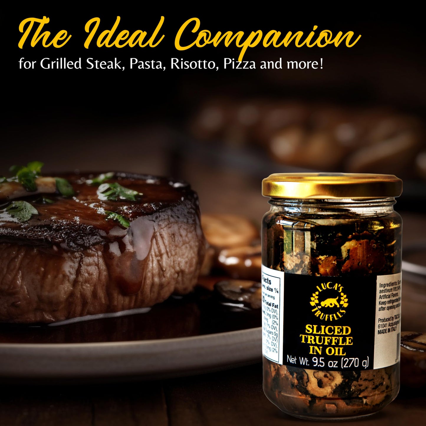 Luca’s Truffles 100% Italian Black Summer Truffle Carpaccio (270g) – Fresh Black Truffle Seasoning Slices Preserved in Extra Virgin Olive Oil & Salt – Gourmet Truffles for Meat, Fish, Pasta, or Salad Toppings