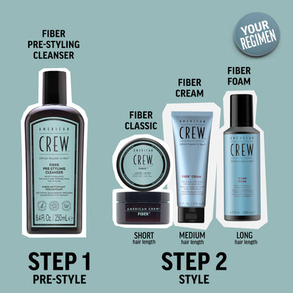 AMERICAN CREW Men's Pre-Styler Fiber Shampoo for Damaged & Fine Hair, Strengthening Shampoo, Adds Thickness & Shine, Vegan, 8.4 fl oz