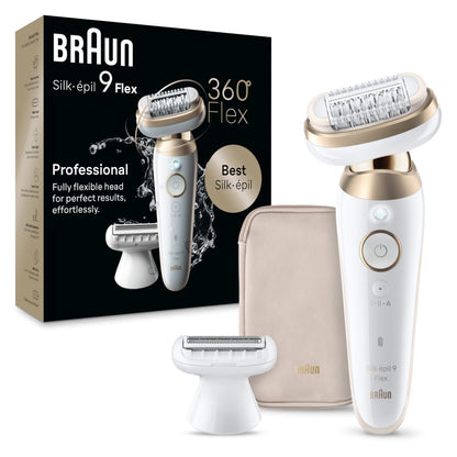 Braun Silk-épil 9 Flex Epilator, 360 Flex and Pivoting Head, Wet and Dry, Includes Shaver Head, Trimmer Comb, SES9-041 3D, Tinted Gold, Holiday Gifts for Women