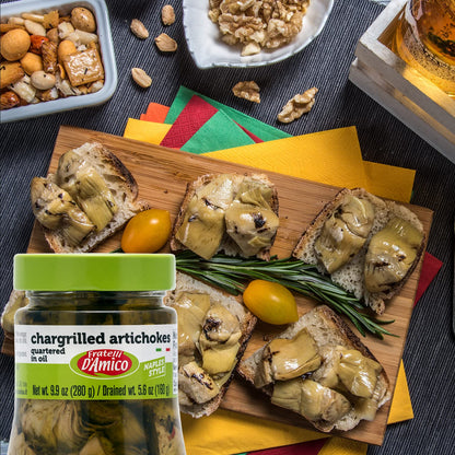 FRATELLI D'AMICO - Chargrilled Artichokes, Quartered in Oil, Grilled, Naples Style, 9.9oz (280g) NON-GMO