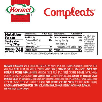 HORMEL COMPLEATS Beefy Mac & Cheese Microwave Tray, 7.5 Ounces (Pack of 7)