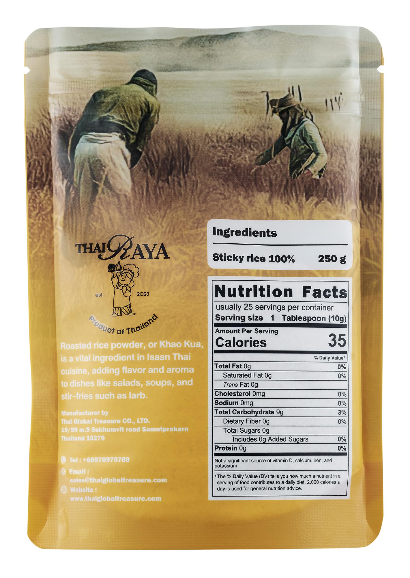 ThaiRaya Ground Roasted Rice (Khao kua), 250 grams, 8.8 oz Thai food ingredient Laab Namtok zip lock bag easy to store