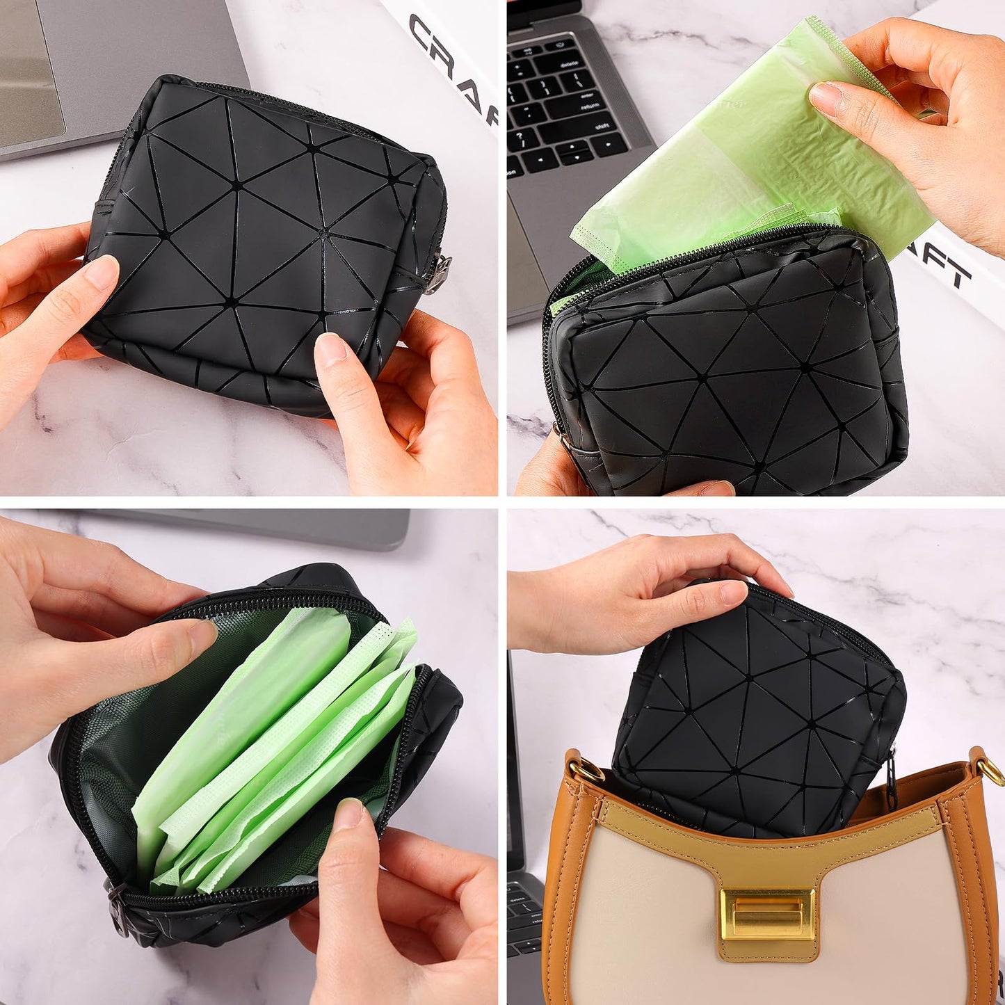 Period Sanitary Bag, Napkin Storage Bag Tampon Pouch Portable Feminine Care First Period Kit for Teen Ladies Women (Black)
