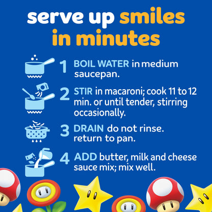 Kraft Mac & Cheese with Super Mario Power-Up Pasta Shapes, 1 Box, for Easy Dinner or Dinner Sides, Original Flavor, No Artificial Flavors, Preservatives or Dyes, 5.5 oz