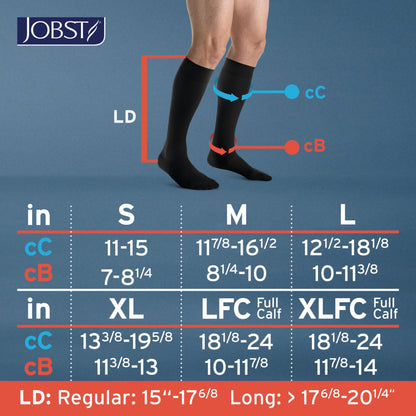 JOBST forMen Compression Socks 20-30 mmHg Knee High, with SoftFit Band, Closed Toe, Black, Medium Long Length