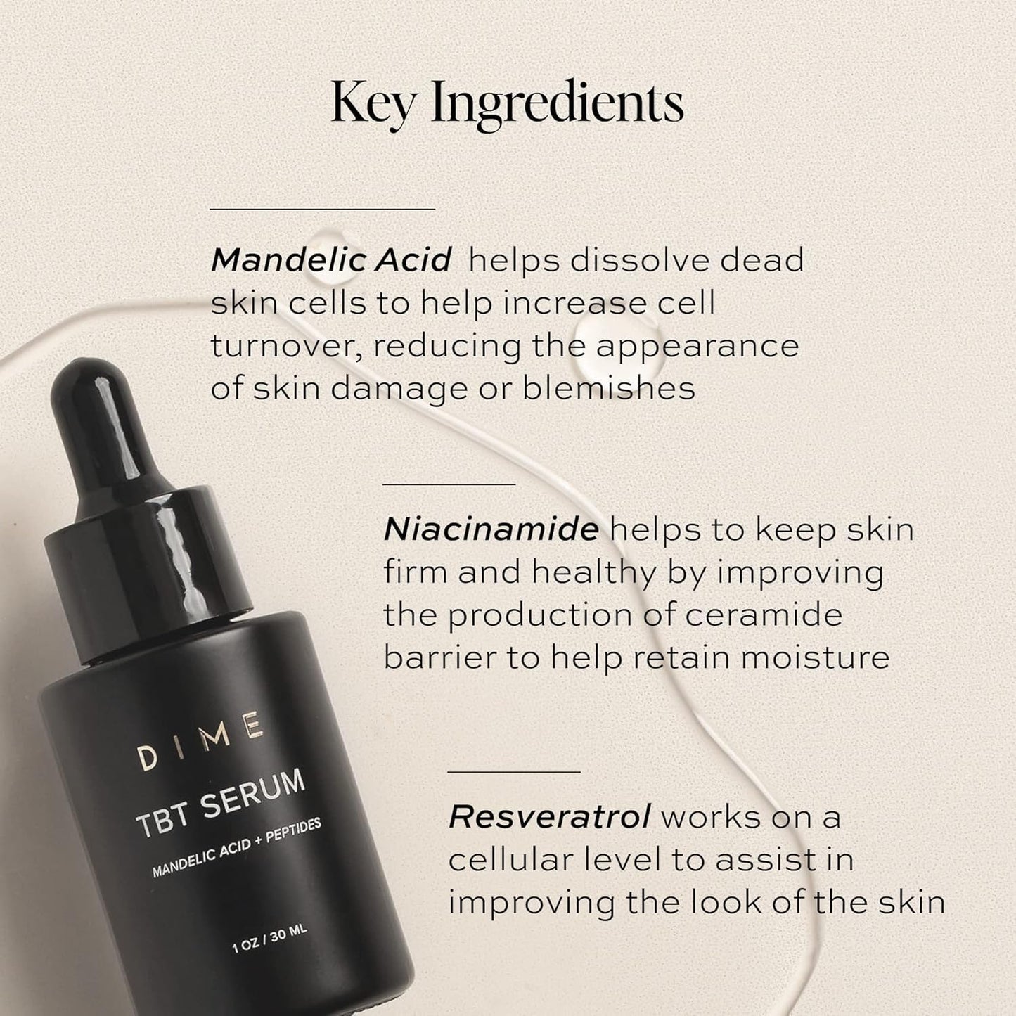 DIME Beauty TBT Serum - Anti-Aging Face Serum With Niacinamide and Mandelic Acid, Hydrating for Youthful Skin, 1 oz (30 mL)