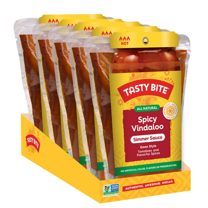 Tasty Bite Goan Style Spicy Vindaloo Simmer Sauce, 7-Ounce 5-Pack, 3-4 Servings Per Pouch, Vegan, Kosher, Non GMO