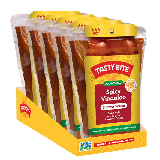 Tasty Bite Goan Style Spicy Vindaloo Simmer Sauce, 7-Ounce 5-Pack, 3-4 Servings Per Pouch, Vegan, Kosher, Non GMO