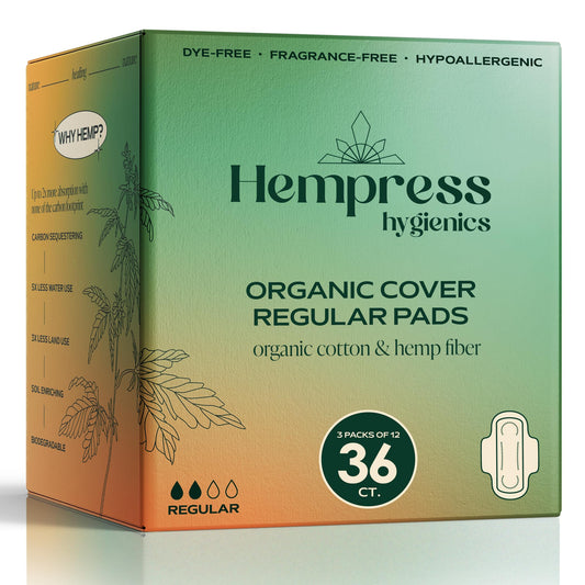 Hempress Ultra Thin Pads for Women, 36 Count, Feminine Care Organic Pads, Regular Flow Ultra Absorbent Cotton with Wings, Menstrual Sanitary Napkins, Fragrance Free, Skin Friendly & Breathable