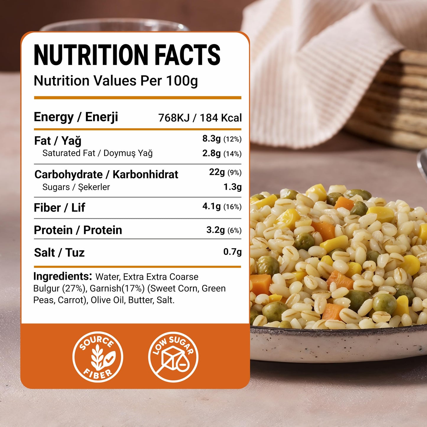 Duru Ready Bulgur Pilaf with Garnish, 250g x 4 Pack – Heat & Eat, 100% Natural, Non-GMO, BPA Free, No Trans Fat, No Preservatives