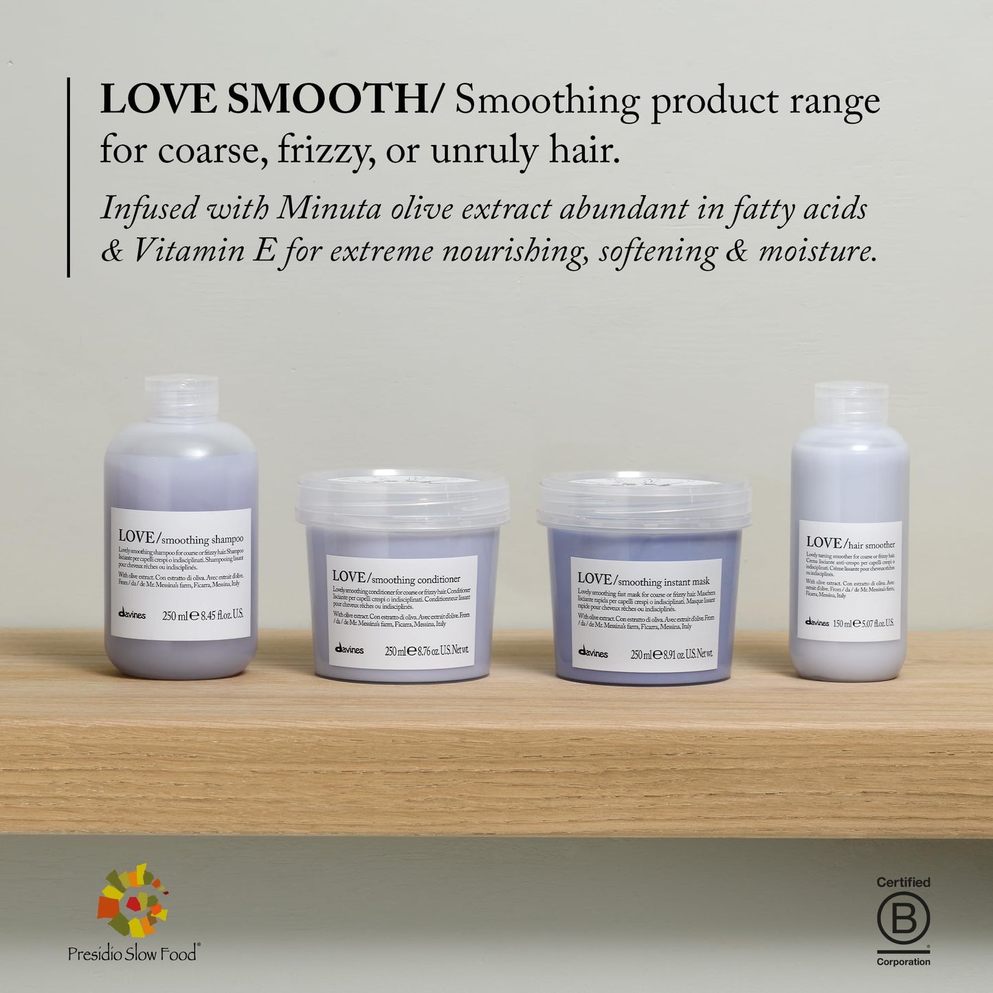 Davines LOVE Smoothing Conditioner, Smoothing Formula for Frizzy or Coarse Hair, Soften and Nourish
