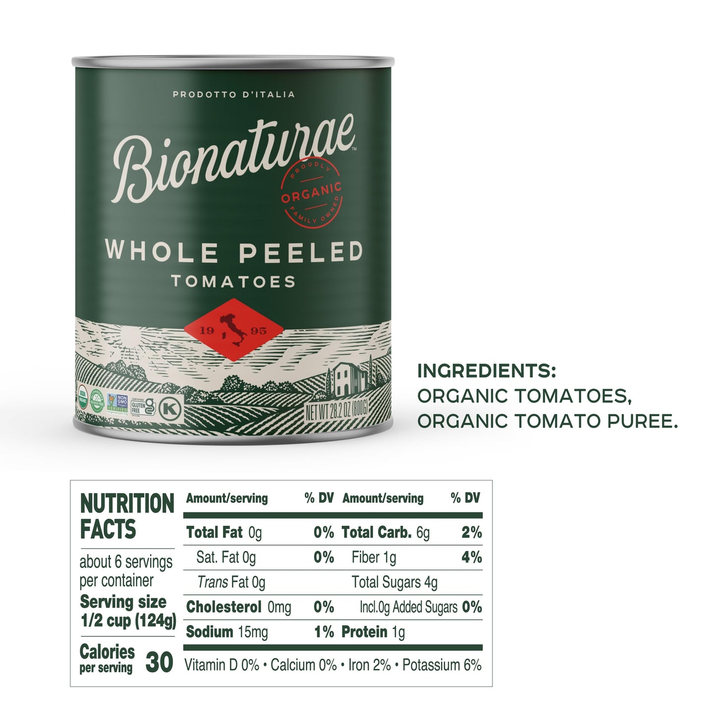 Bionaturae Organic Whole Peeled Tomatoes - Whole Peeled Tomatoes Canned, Tomatoes Organic, Keto Friendly, Non-GMO, No Added Sugar, No Added Salt, Made in Italy - 28.2 Oz