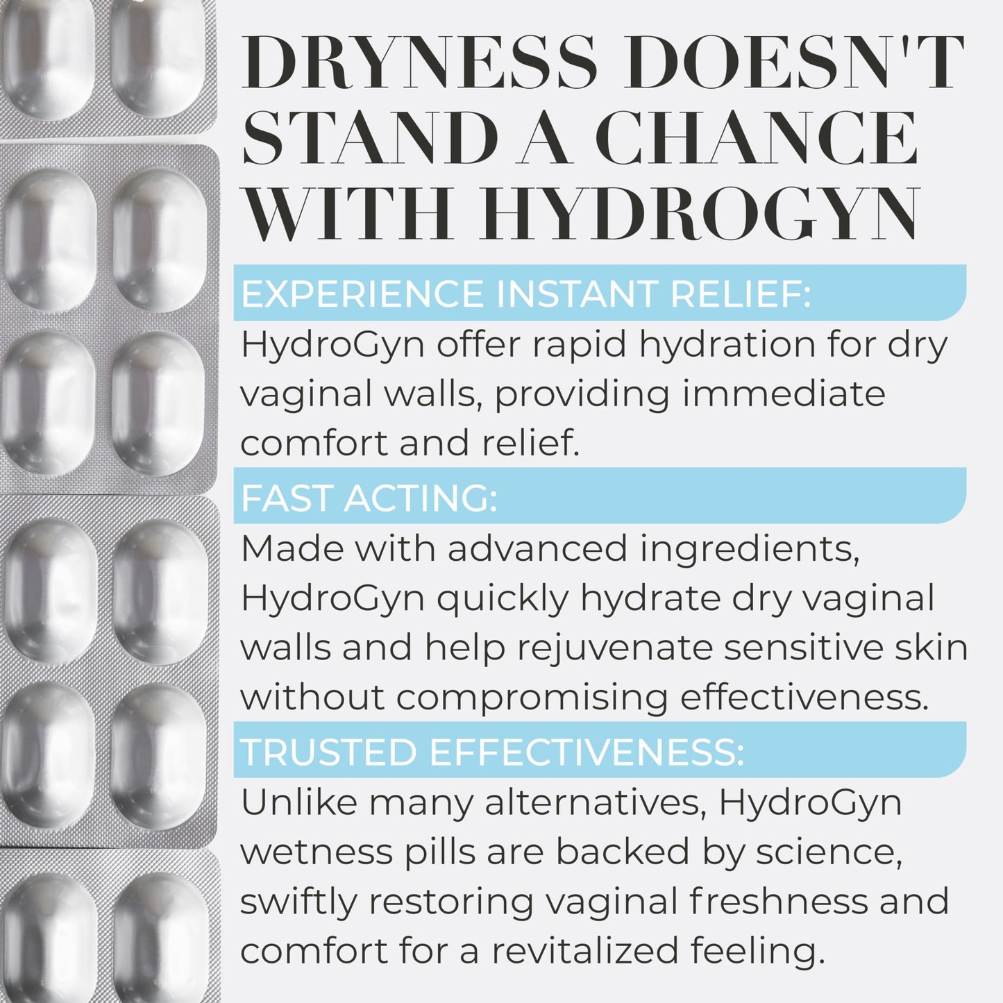 Hydro Gyn Vaginal Moisturizer Pills | Slippery Elm for Women Formulated to Support Healthy Moisture, Mood & Relaxation | Feminine Care Oral Capsules for Vaginal Dryness, ph Balance 60 Capsules