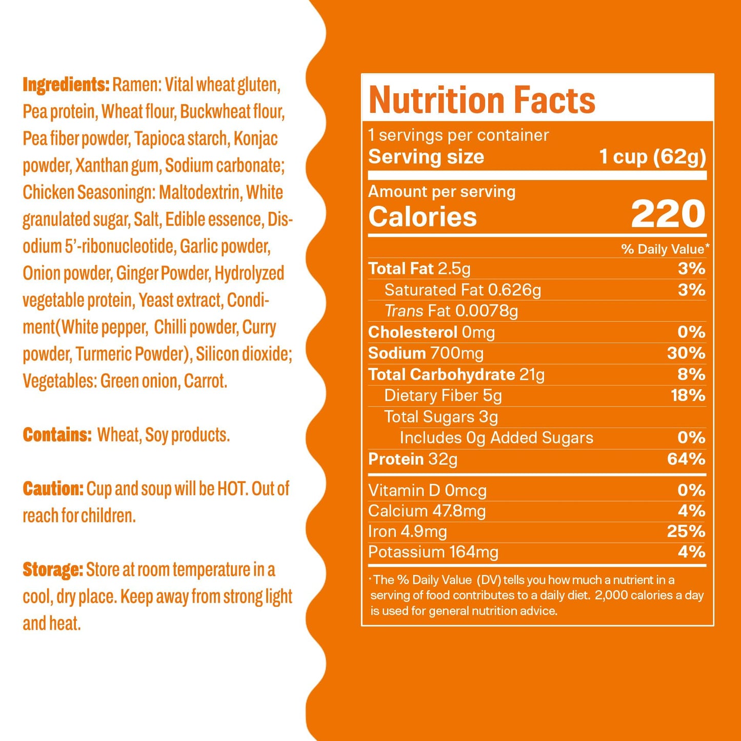 Hethstia Protein Ramen, Chicken Flavor Pre-Packaged Ramen Soup Cup, 6-Pack Instant High-Protein Noodles with 32g Plant Protein, Vegan, Low Fat, Air-Dried, Non-GMO, Healthy Quick Meal