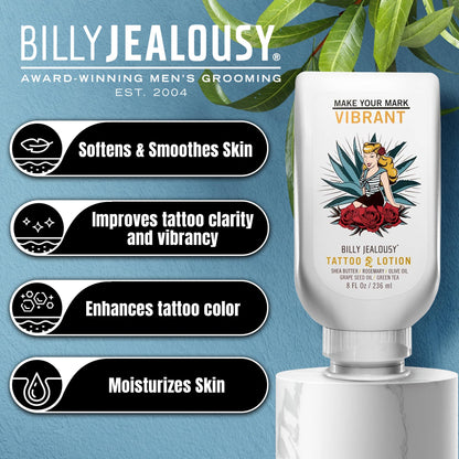Billy Jealousy Tattoo Lotion for All Skin Types Formulated with Shea Butter, Essential Oils & Green Tea Leaf Extract, Tattoo Aftercare that Nourishes, Brightens & Soothes