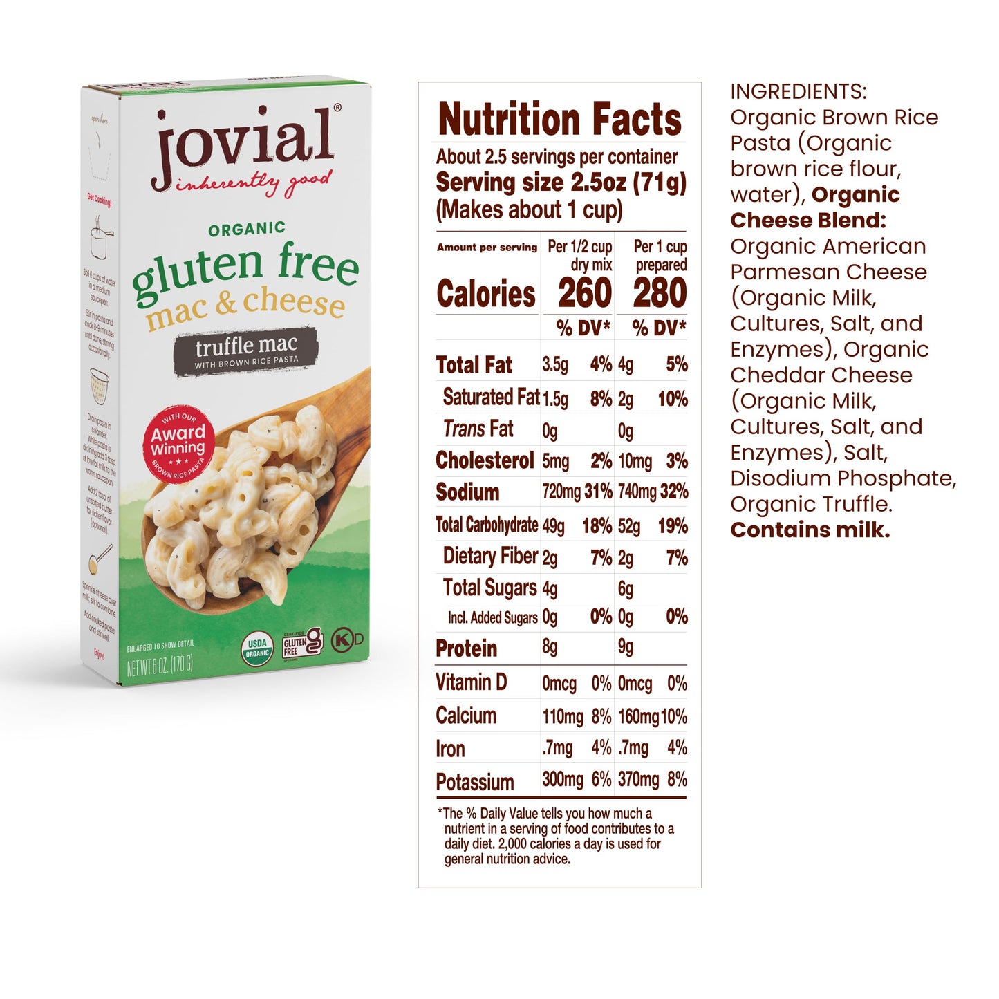 Jovial Organic Gluten Free Truffle Mac and Cheese - Whole Grain Pasta, Organic Pasta, Truffle Macaroni and Cheese, Gluten Free, Award Winning Taste, Made in Italy - 6 Oz (Pack of 3)