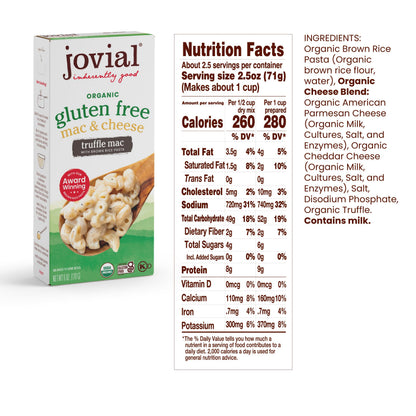 Jovial Organic Gluten Free Truffle Mac and Cheese - Whole Grain Pasta, Organic Pasta, Truffle Macaroni and Cheese, Gluten Free, Award Winning Taste, Made in Italy - 6 Oz (Pack of 3)