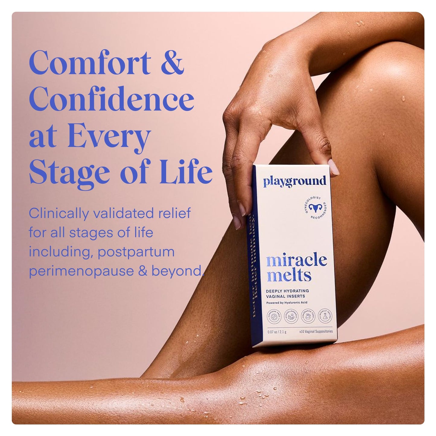 PLAYGROUND Miracle Melts Vaginal Moisturizer, Hyaluronic Acid Moisture Treatment for Women’s Intimate Dryness, Menopause Relief, Hormone-Free Vaginal Tissue Hydration