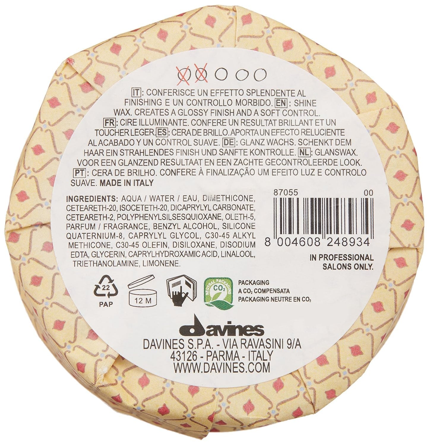 Davines This Is A Shine Wax, Light Hold High Shine & Polish - Creamy Wax for Glossy Finish - Workable Texture for Sleek Styles, 2.54 Fl Oz