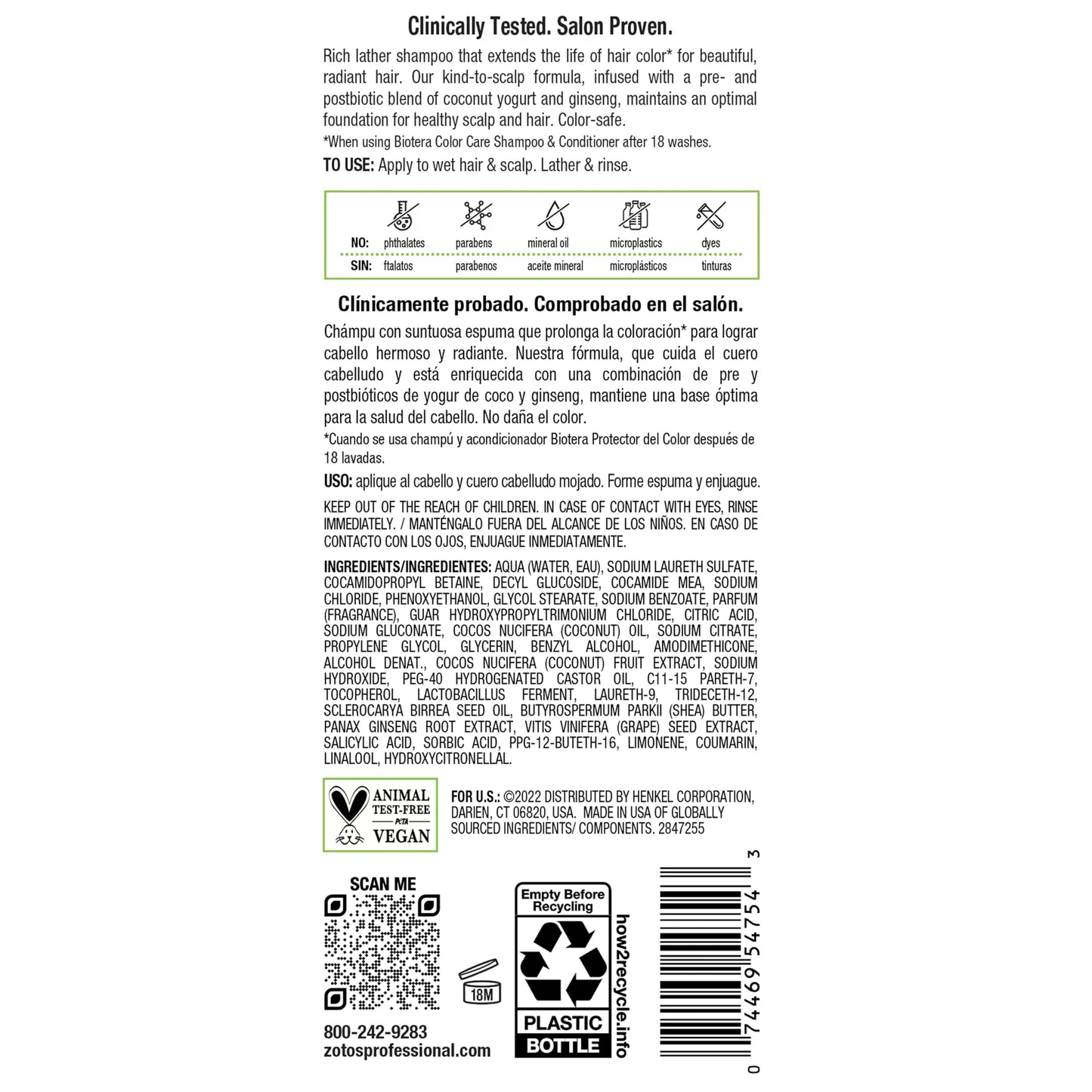 Biotera Color Care Shampoo | Extends & Maintains Color-Treated Hair | Microbiome Friendly | Vegan & Animal Test Free | Paraben Free | Color-Safe