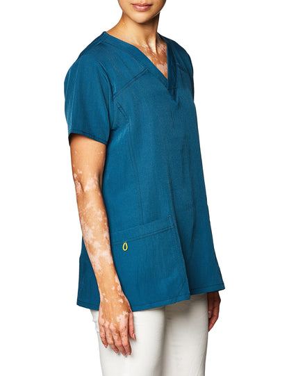 WonderWink Women's Scrubs Four Way Stretch Sporty V-Neck Top, Caribbean, Large