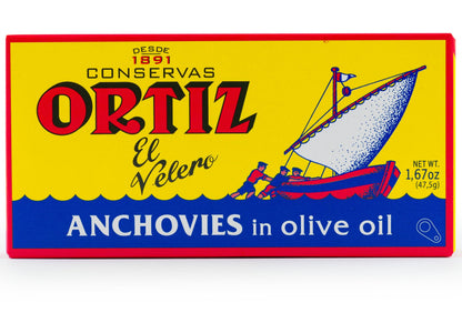 Ortiz Anchovies in Extra Virgin Olive Oil, Firm Buttery Fillets with a Rich Umami Taste, Wild Caught in Spain, Great for Pizza, Pasta and Caeser Salad, 1.67oz Can (Pack of 5)