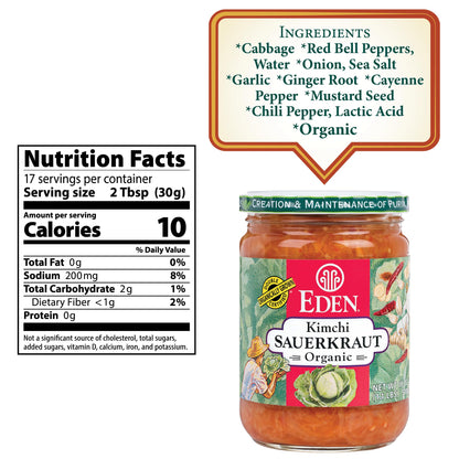 Eden Organic Sauerkraut, 18 oz Glass Jar, Kimchi, Fine Cut