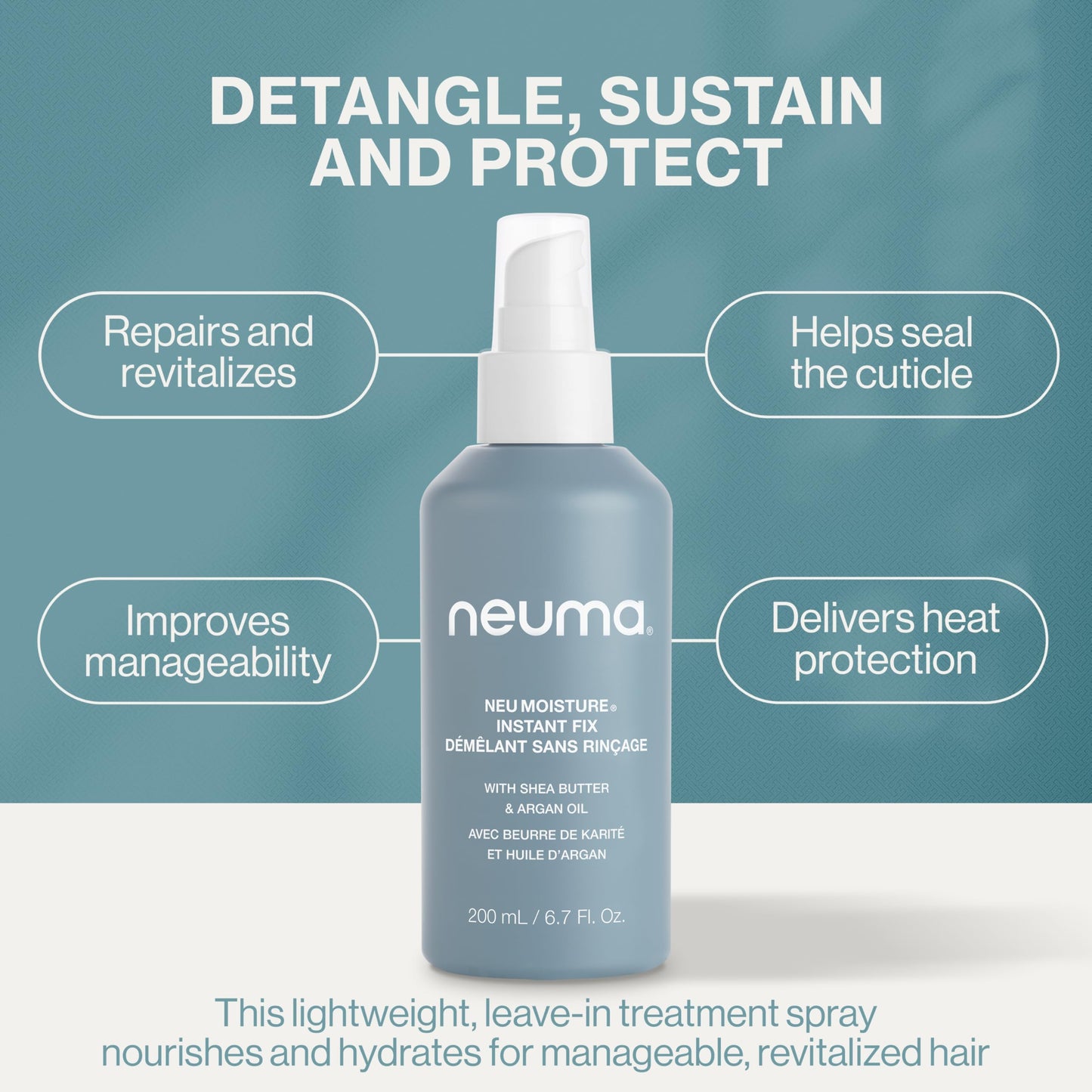 Neuma Neu Moisture Instant Fix Leave In Hair Treatment Spray 6.7Fl. Oz. Detangles, Nourishes, Protects, Kalette, Coconut, and Vanilla Scent