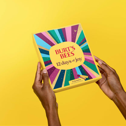 Burt’s Bees 12 Days of Joy Advent Calendar; 12 Surprise Lip Balms Including Juicy Cherry, an Amazon Exclusive; 24 Hour Moisture, 100% Natural Origin, Responsibly Sourced Beeswax, 12 Tubes, 0.15 Oz.