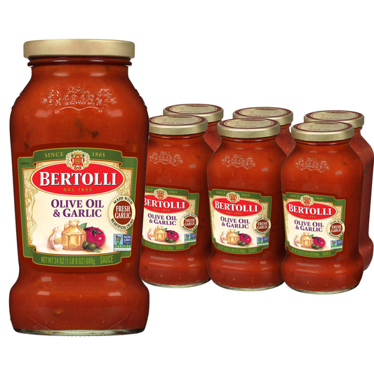 Bertolli Pasta Sauce with Olive Oil and Garlic, Spaghetti Tomato Sauce, 24 oz (Pack of 6)