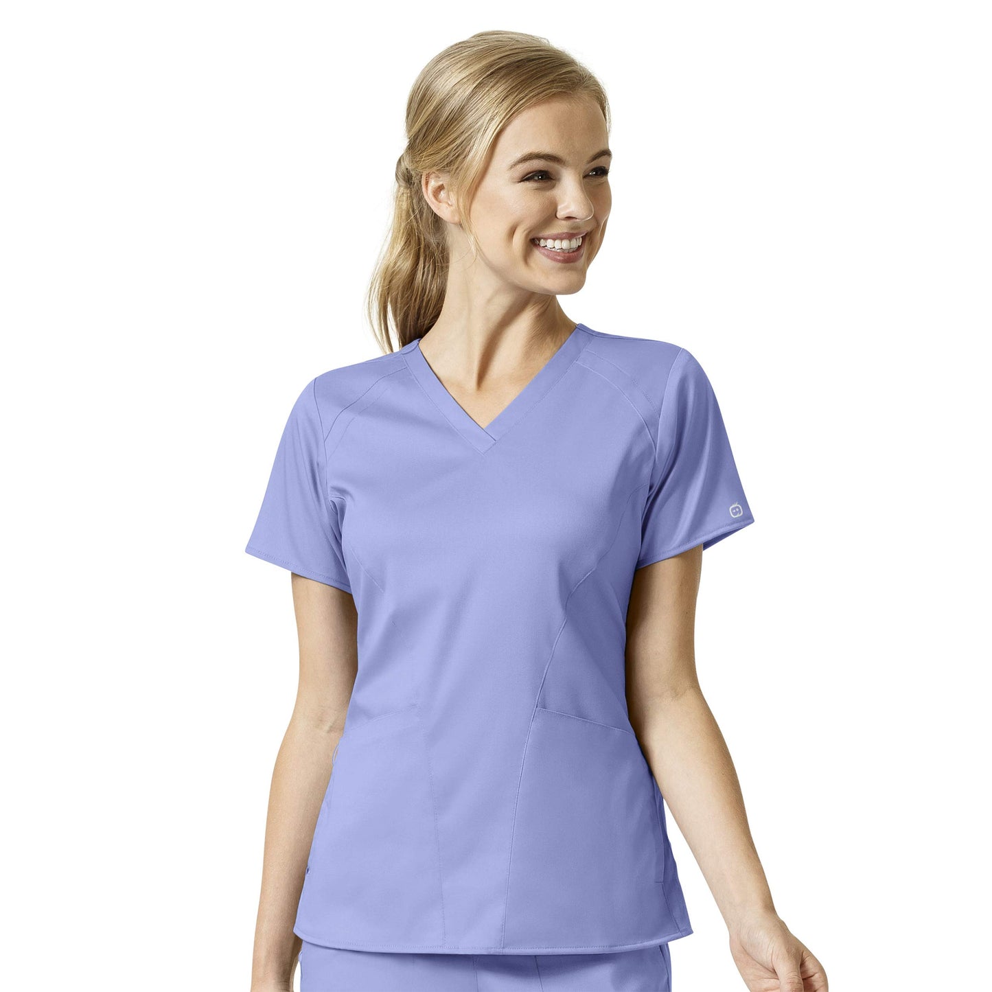 WonderWink Womens Four Pocket V-Neck Top Medical Scrubs Shirt, Ceil Blue, X-Small US