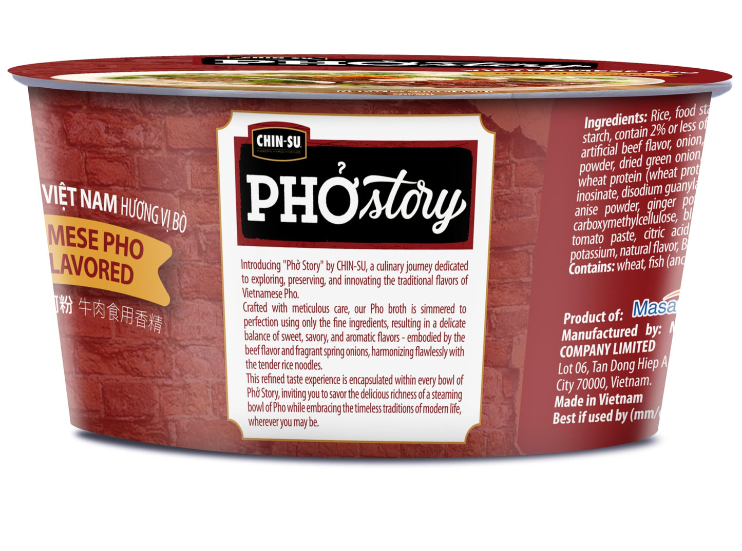 Chin-Su Pho Story Vietnamese Beef Flavored Instant Noodle Bowl, 2.3 oz, Ready to Cook