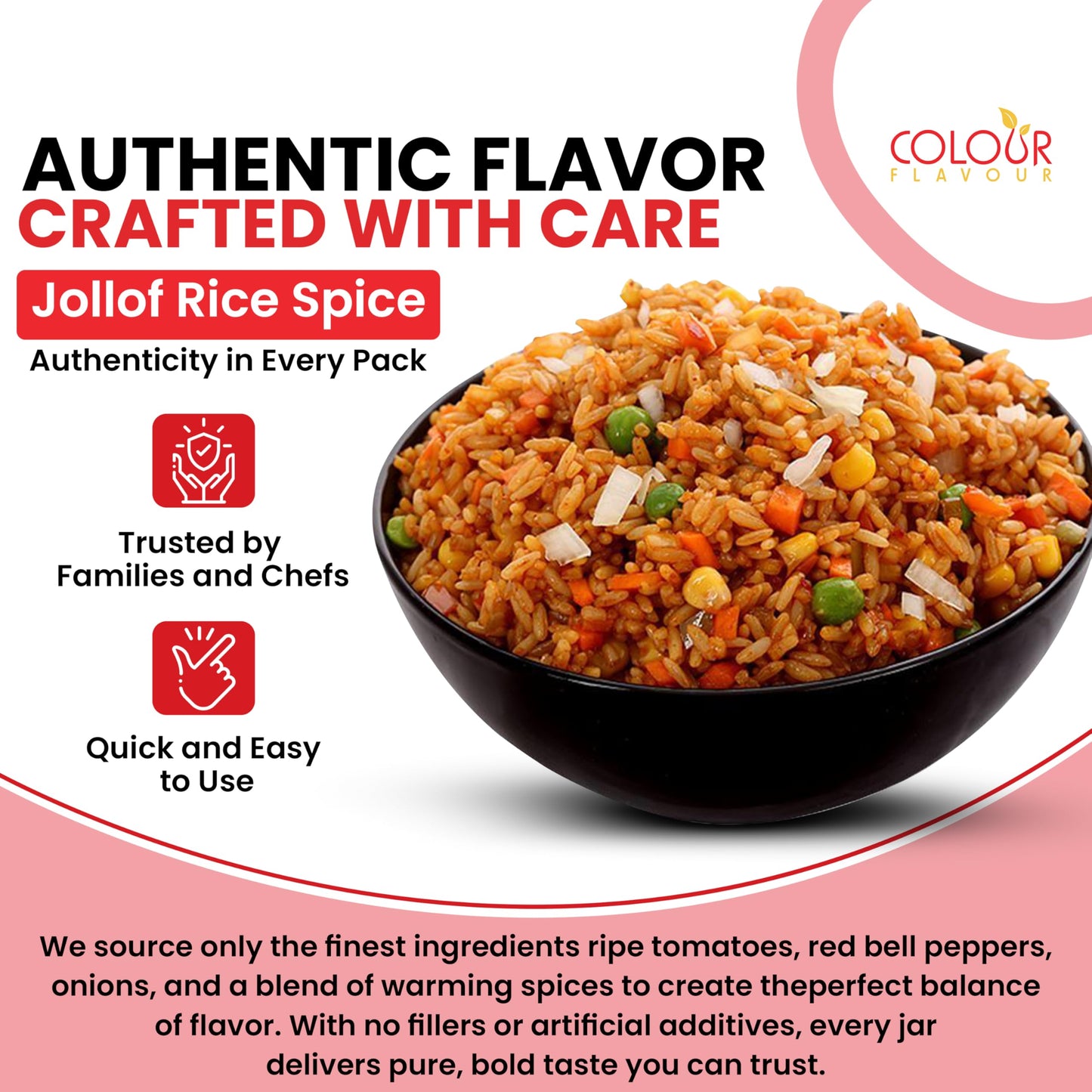 COLOUR FLAVOUR Jollof Rice Seasoning | Authentic Nigerian Spice Blend for Smoky Jollof | Organic African Cooking Spices with Herbs & Superfoods | Gluten Free | 7oz
