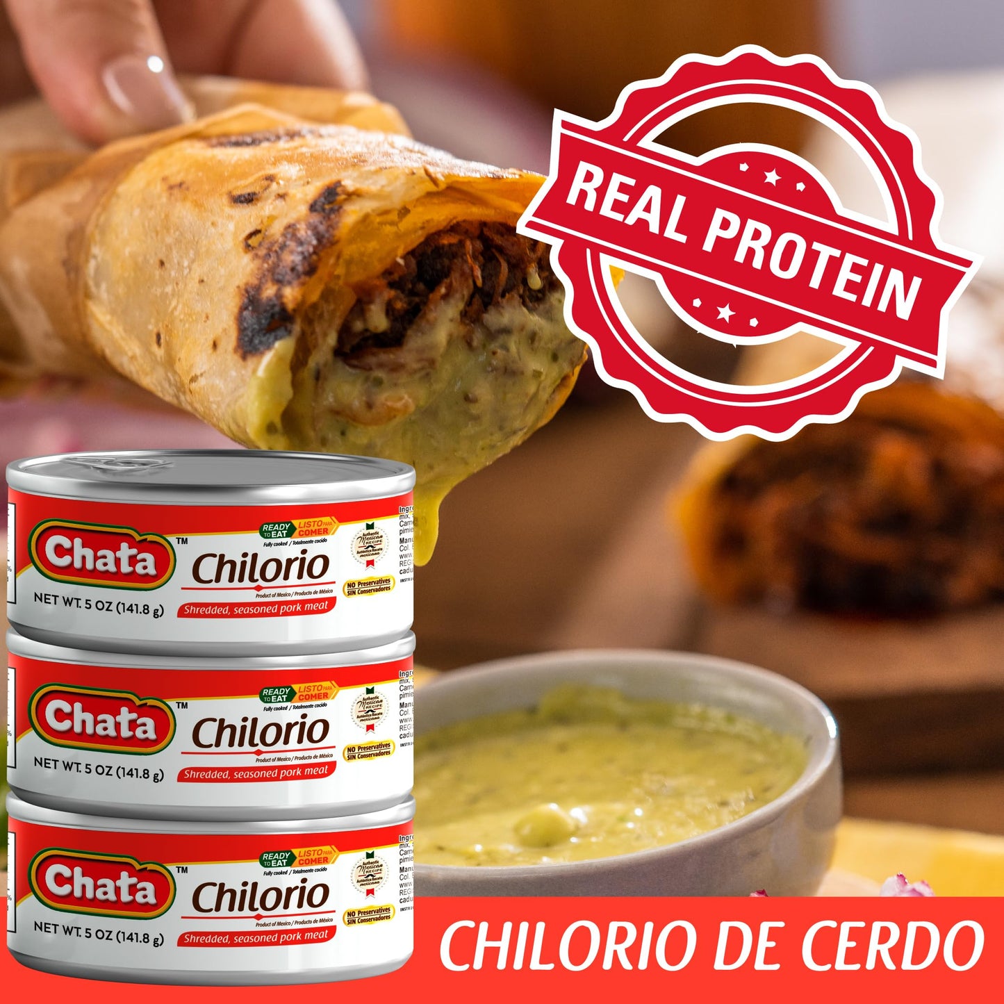 Chata Mexican Pork Chilorio, Seasoned Shredded Pork, 5 oz Can (Pack of 6)