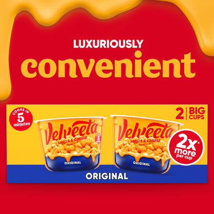 Velveeta Shells and Cheese Mac and Cheese, 2 Big Cups, for Easy Dinner or Dinner Sides, Original Flavor, 5 oz