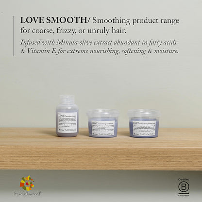 Davines LOVE Smoothing Shampoo, Taming Anti-Frizz Gentle Cleansing Action for Wavy, Unruly, Coarse Hair - Gives Shine, Elasticity, Softness & Sleek Look with Olive Extract, Travel Size, 2.54 Fl Oz