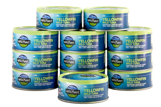 Wild Planet Wild Yellowfin Tuna, Tinned Fish, Canned Tuna, Sustainably Wild-Caught, Non-GMO, Kosher, Gluten Free, Keto and Paleo, 5 Ounce (Pack of 12)