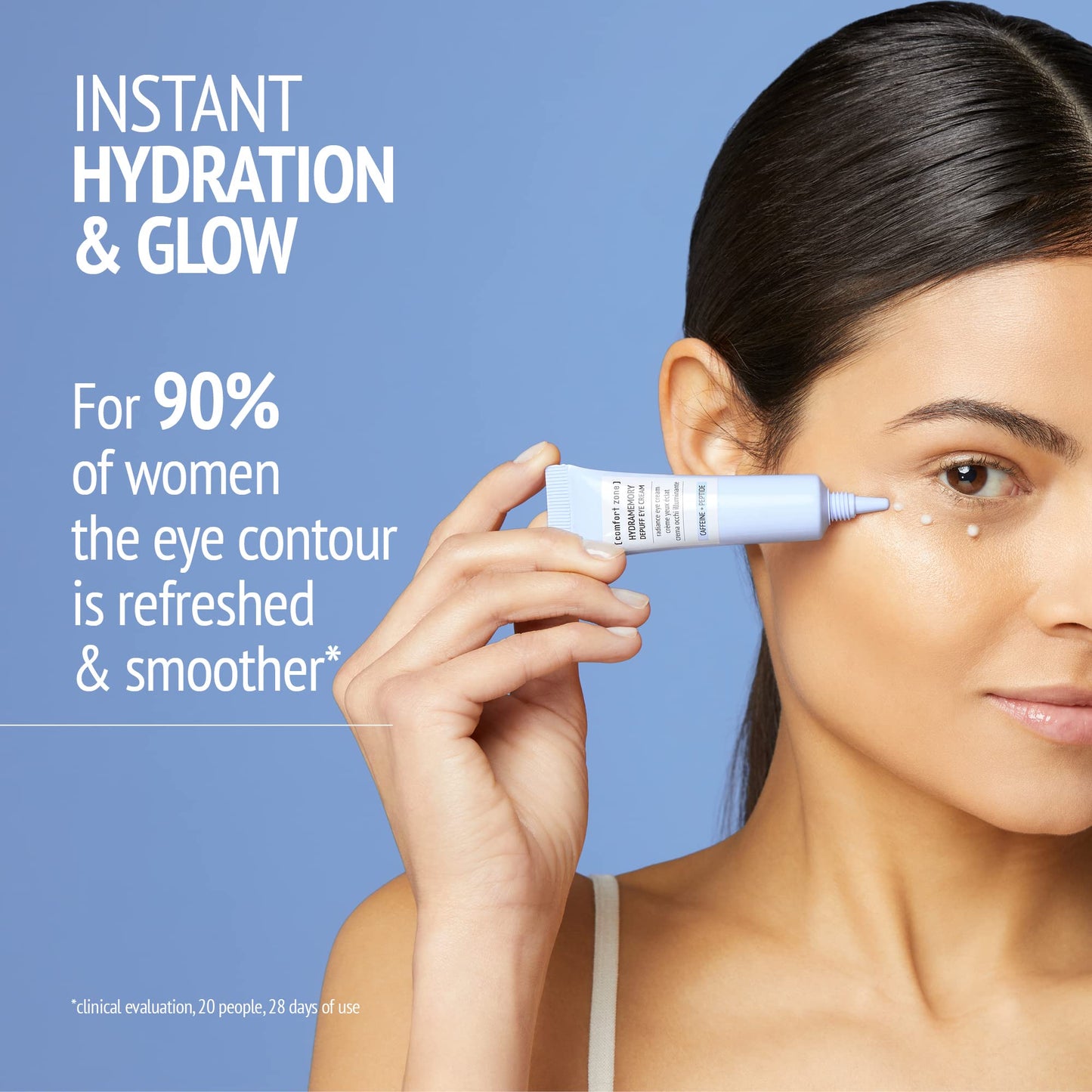 Hydramemory Depuff Eye Cream, Lightweight Moisturizer, Relieves Tired Eyes, Puffiness, Dark Circles, Brightens, Vegan, Caffeine, Peptides, All Skin Types, Daily Use, Italy, 0.51 Fl Oz