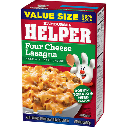 Hamburger Helper Four Cheese Lasagna Value Size Pasta Meal (8.8 oz - 6 Pack) No Artificial Flavors, Ready in 3 Easy Steps, Quick Meals for Midweek Dinners, Busy Evenings & Families On-the-Go