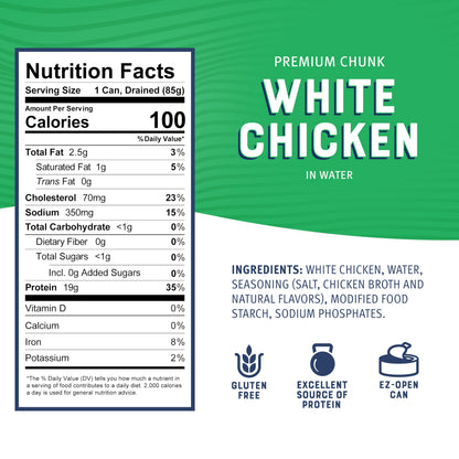 Bumble Bee Premium White Chicken Breast with Rib Meat in Water - 19g Protein per Serving - Gluten Free, Keto Friendly Canned Chicken - 5 oz (Pack of 1)