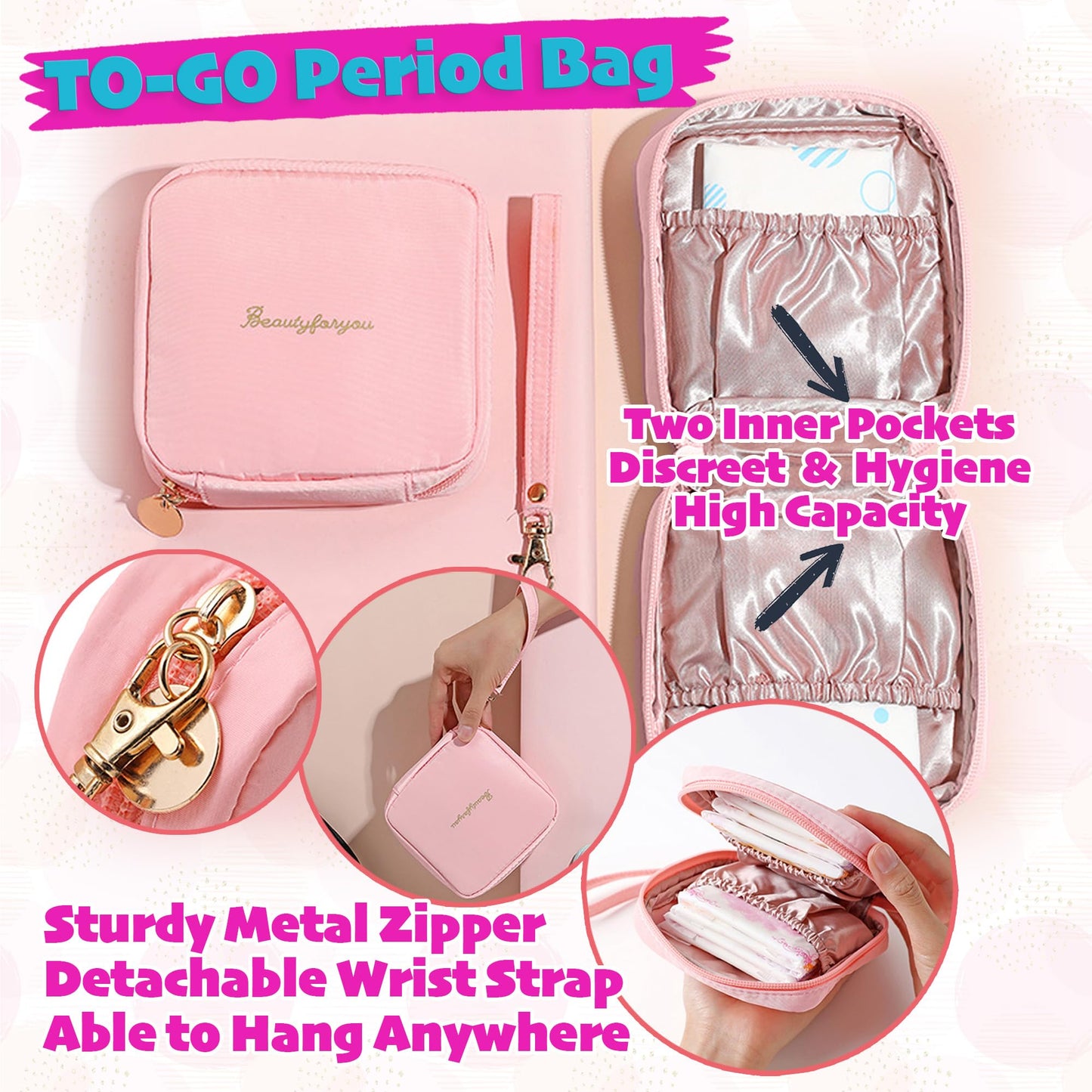 First Period kit for Girls | 22 PC Period Packs for Young Girls First Time | First Period Gift for Teen Girls with Sanitary Pad Storage Bag, Wipes, Bracelet, Eye Mask, Socks and More(Pink)