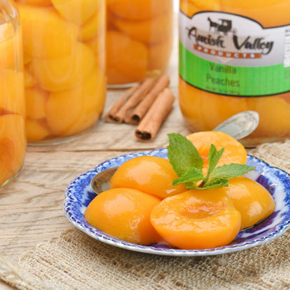 Amish Valley Products Old Fashioned VANILLA Peaches Halves Canned Jarred Peach in 32 oz Glass Jar