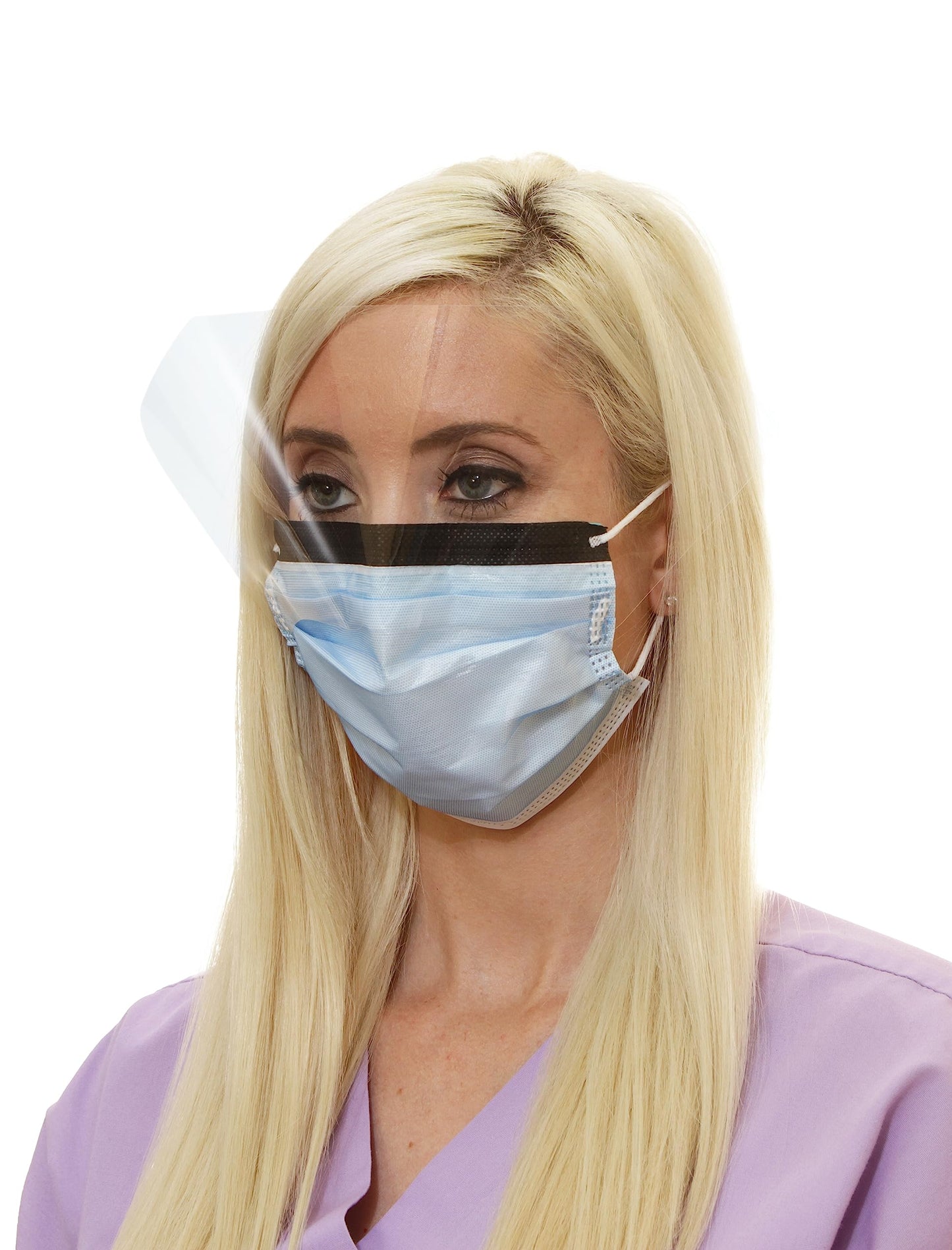 Cranberry USA R2980SA Repel 4-Ply Ear Loop Face Mask with Shield, Sapphire (Pack of 25)