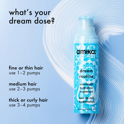 amika dream routine overnight hydrating hair mask | no rinse leave-in treatment for dry hair, ultra-hydrating, with hyaluronic acid for long-lasting moisture