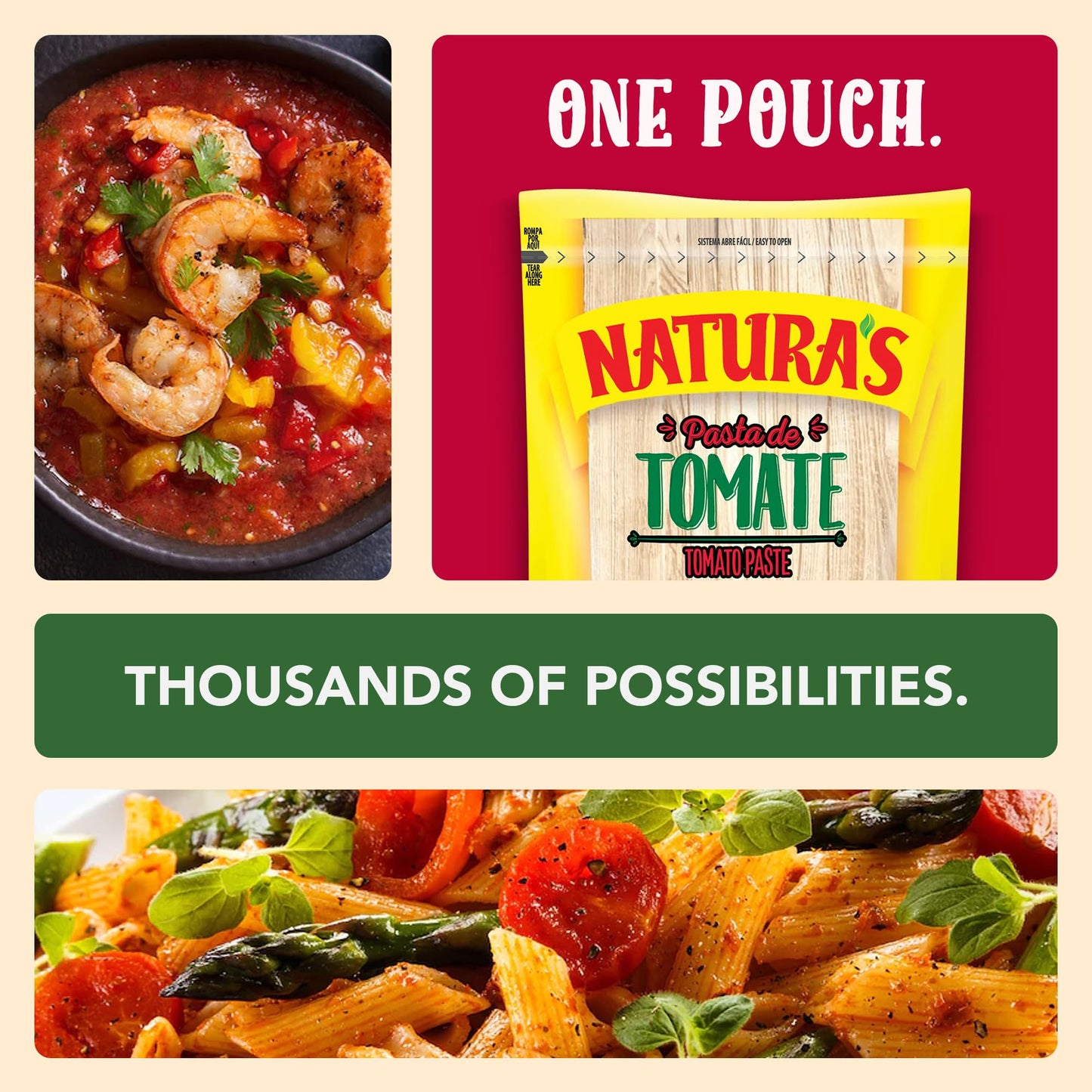 NATURA'S Natural Tomato Paste, Heat-and-Eat Tomato Paste in 7.1oz. Easy-Open Pouch (Pack of 3)