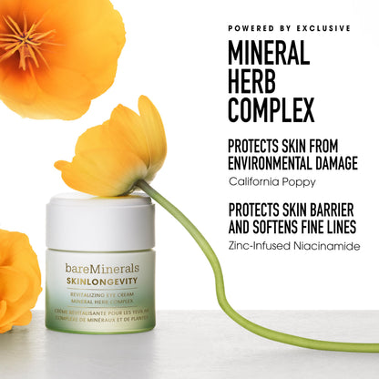 bareMinerals Skinlongevity Revitalizing Eye Cream, For Brighter, Firmer Under-Eyes, Reduces Puffiness & Dark Circles, Vegan, Safe for Sensitive Skin